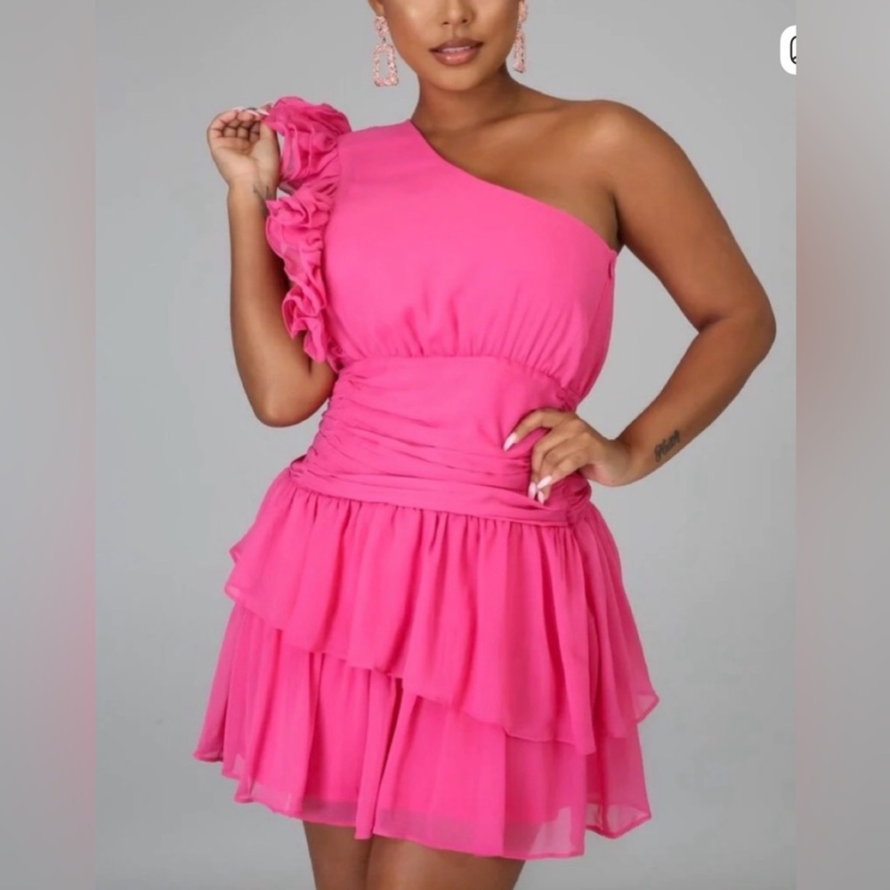 DO+BE Vibrant Pink One-Shoulder Dress